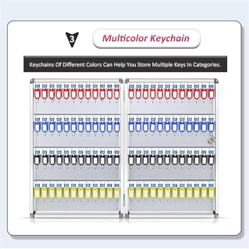 KK-GAL Key Lock Box, Large Capacity Key Cabinet with Lock, Professional Metal Keys Locker for Security, Key Holder Lockbox Key Organizer for School Dormitory, for Valets/Realtors/Office,72 bits
