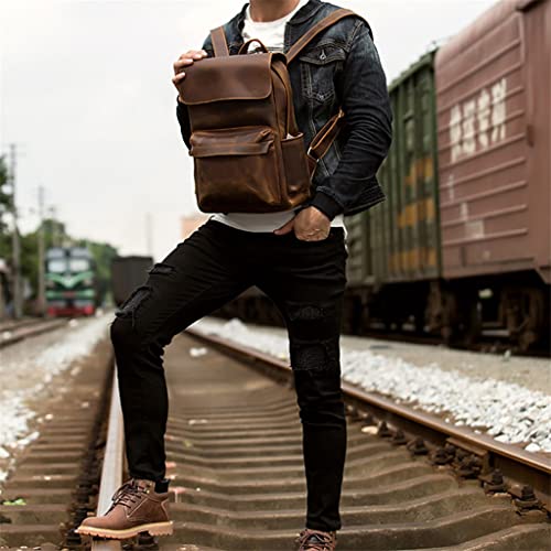 AODFDSJH Retro Genuine Leather Backpack First Layer Cowhide Leisure Travel Bag Large Capacity Computer For 15.6inch