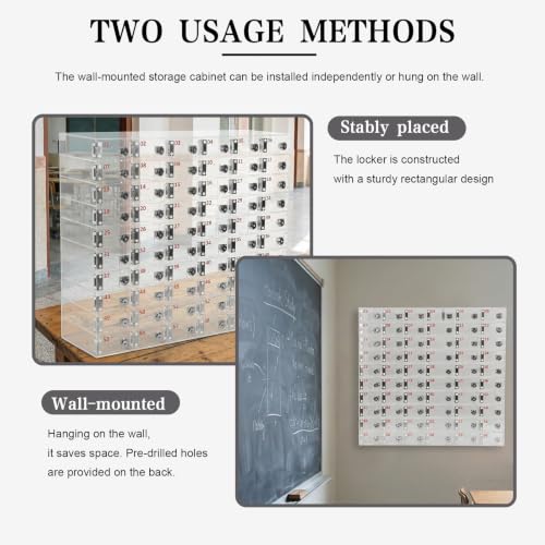 60 Slots Cell Phone Locker Box, Clear Phone Storage with Door Lock and Key