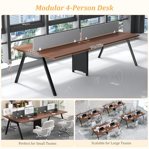 CUFEFi Office Cubicle Desk, Modular Workstation with Privacy Panels, Durable Work Surface and Built-in Cable Management, for Startups, Call Centers and Professional Offices (Brown, 4Person-94.5in)