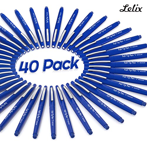 Lelix Felt Tip Pens, 40 Blue Pack, 0.7mm Medium Point, Felt Tip Markers Pens for Journaling, Writing, Note Taking, Planner, Perfect for School Office and Art Supplies