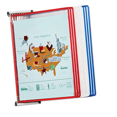 JDXQBLD Wall Mount Reference Organizer - Catalog Display Rack, 10 Double Sided Pockets Wall Mounted Reference and Display System - Poster Flip Book Display - A4 Paper Size