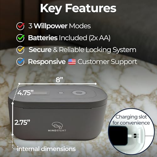 Mindsight Timed Lock Box | Unplug from Phones, Video Games, Social Media, Snacks & Cravings | 3 Modes based on Willpower | Easy to Use | Out of Sight ~ Out of Mind | Boost Your Mental Wellness