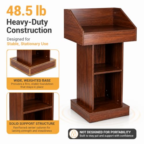BGEDL Wood Podium, Floor Standing Podium Speaking Lectern Stand, Portable Podium Stand with Storage, Wooden Podium Pulpit for Churches Classroom Office