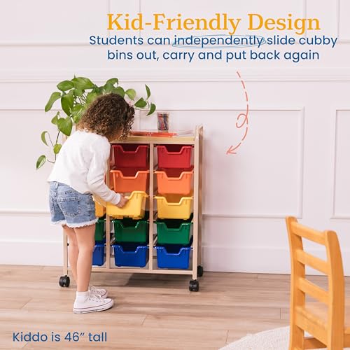 ECR4Kids 15-Bin Mobile Organizer with Shelf, Removable Bins, Sand/Assorted