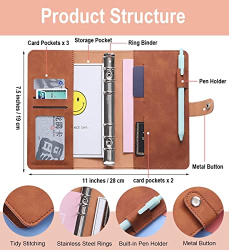 GFHSKRPL A6 PU Leather Budget Binder Notebook Cash Envelopes Money Organizer with 12 Cash Envelopes, Budget Sheets,Self-Adhesive Label(E)