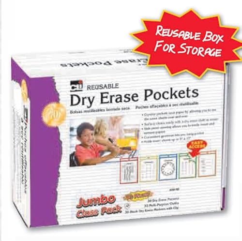 Charles Leonard, Dry Erase Pocket Class Pack, 30 Sets of: Pockets, Cloths and Markers, Pocket Style, Bullet Tip, Black (29190)
