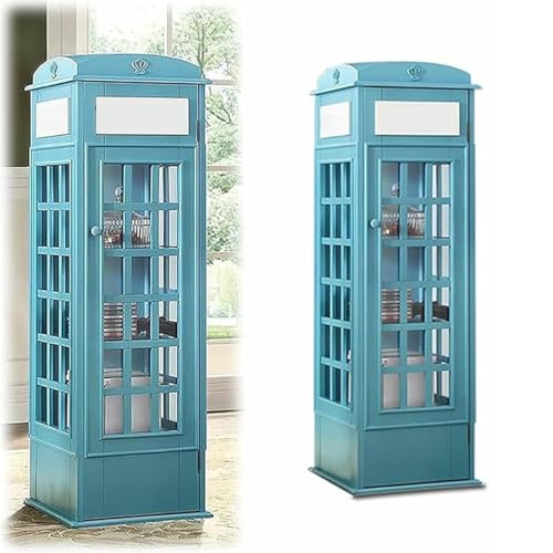 LJLYYDS Wooden Telephone Standing Bookshelf Vintage,5-Tier Floor Standing Telephone Booth Bookshelf with Acrylic Door,Living Room Storage Display Bookshelf,for bookstores, Living Rooms Blue