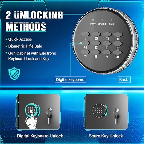 Superday 15-18 Rifle Gun Safe with Keyboard, Quick Access Large Gun Safe for Rifles, Locking Gun Cabinet Rifle Safe with Gun Safes Pockets and Adjustable Rifle Rack for Home, Office（Black）