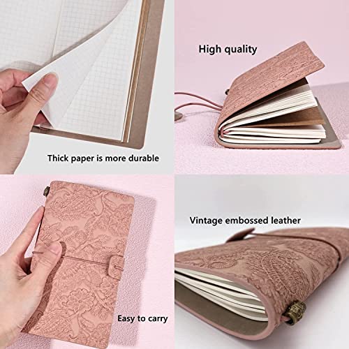QERTYHKK A6 Refillable Planner Leather Travel Journal Notebook-Embossed Pocket Diary -Gift for Girls,Women,Mom, Daughter (192 Pages)