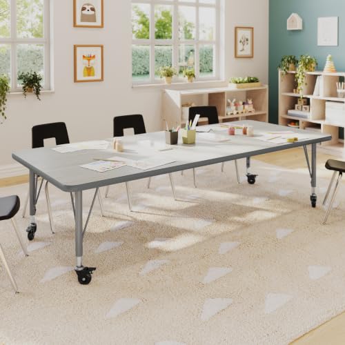 Flash Furniture 72" x 30" Adjustable Activity Table, Light Gray, Casters