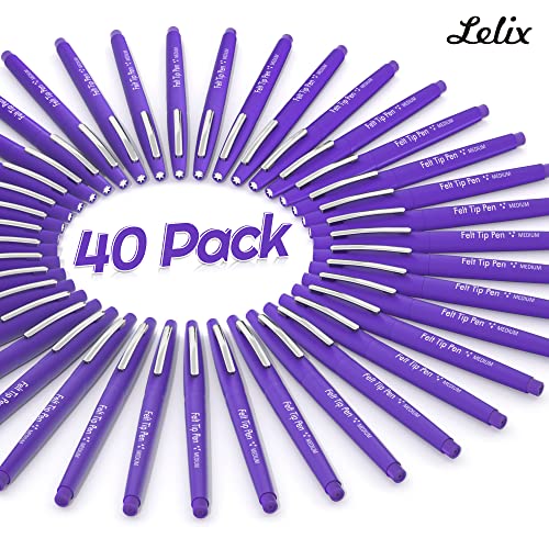 Lelix Felt Tip Pens, 40 Purple Pens, 0.7mm Medium Point, Felt Tip Markers Pens for Journaling, Writing, Note Taking, Planner, Perfect for Art Office and School Supplies