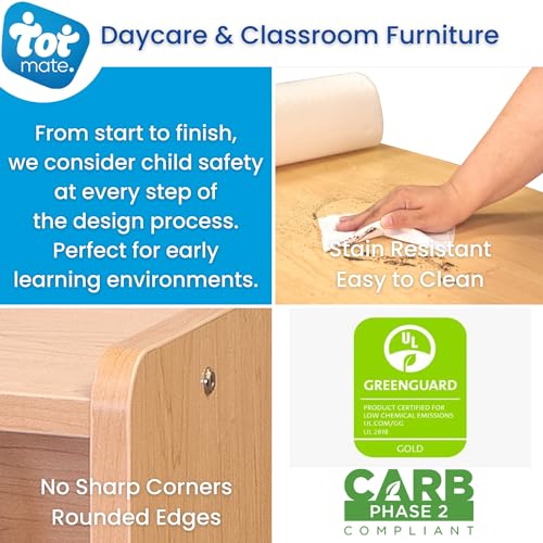 Tot Mate Single-Sided 2-Shelf Storage Cabinet for Kids and Toddlers, Free-Standing Wooden Bookshelf for Classroom, Preschool, 24" W x 23.5" H (Maple, Ready-to-Assemble)