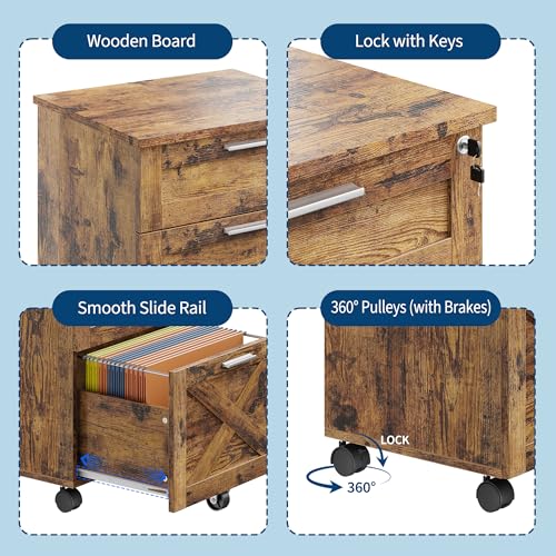 TrailBlaze Secure 3-Drawer Wood File Cabinet with Lock – Mobile Under Desk Filing Cabinet, Compact Storage Organizer, Fits Letter/Legal/A4, Rolling Cabinet with Wheels – Classic Color