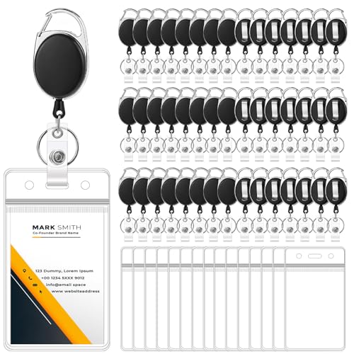 100 Pcs Id Badge Holders with Retractable Reels Clip