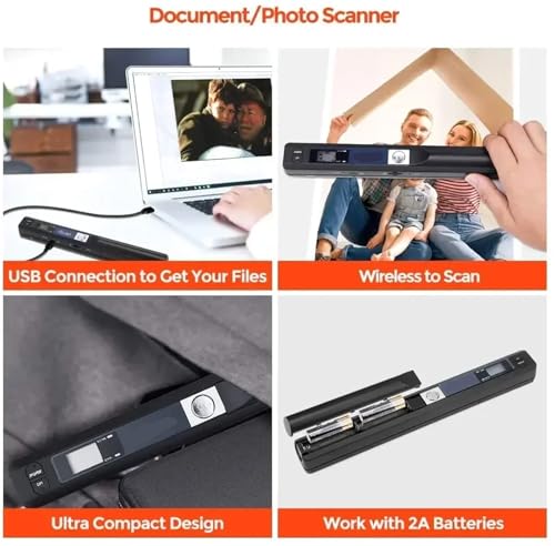 Portable Scanner, Portable Handheld IScan A4 Scanner 900DPI HD Mini for School Home Business Scan USB Type-C Document Photos Scanners(Silver)