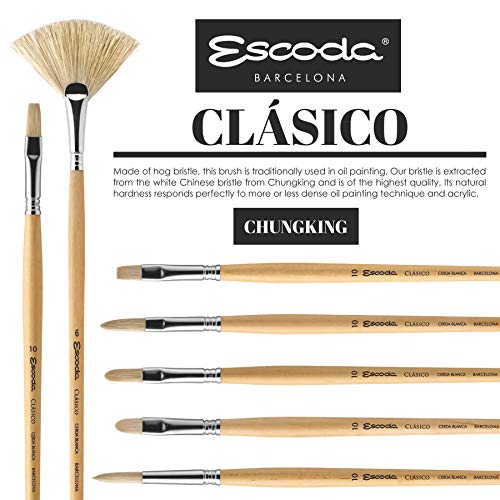 Escoda Clasico Series 5337 Long Handle Artist Oil & Acrylic Brush, 2, Fan