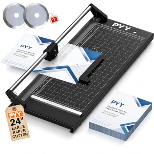 PYY Rotary Paper Cutter - Large Paper Cutter, 24 Inch Heavy Duty Trimmer with Self-Sharpening Blade & Measurement Grid for Cardstock, Posters, Photos - Studio & Office Use