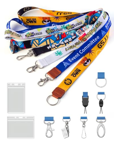 GSJJPROMO Custom Dye Sublimation Lanyards, 50-5000PCS Personalized Lanyard with Logo, Name, Text or Photo, Custom Neck Straps with Badge Holder for ID Badges, Keys, Business, School, Events & Office