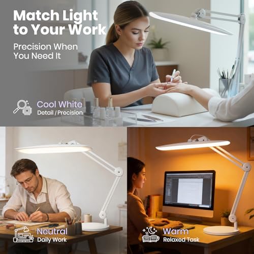 Neatfi LED Desk Lamp with Base, 2200 Lumens, CCT, 20-Inch Wide Head (White)
