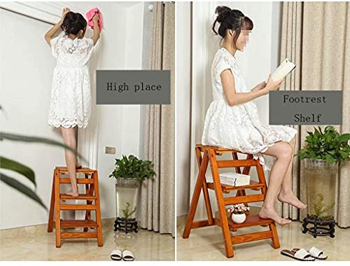 Katzowen Wooden Step Stool Step Stools Folding Step Stool for Adult, 2 Stepladders for 378lbs, Wooden Step Stools for Home/Office, Wide Pedal