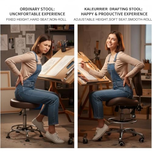 Kaleurrier Adjustable Stools Drafting Chair: with Back Rest & Foot Rest