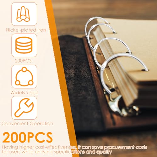 200Pack Loose Leaf Binder Rings 2 Inch Bulk Metal Rings for Index Cards Key