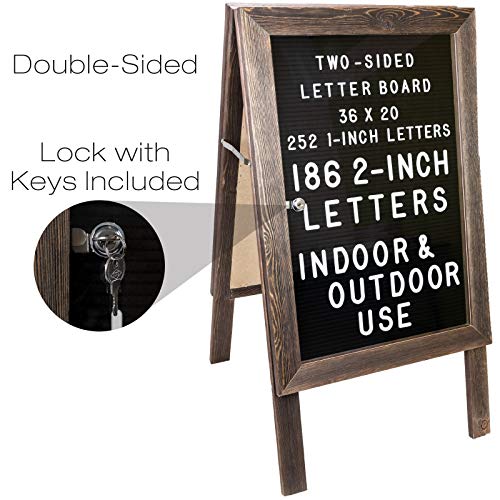 Excello Global Products Large Wooden A-Frame Sign 36x20 Felt Letter Board with Changeable Letters & Enclosure-Freestanding Rustic Vintage Message Felt Board-Double Sided Display-Standing Sidewalk Sign