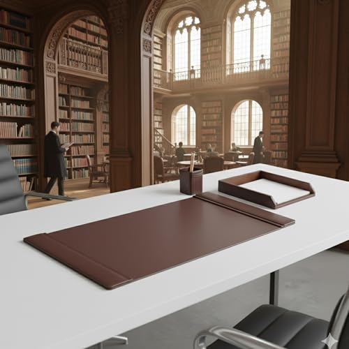 DACASSO Leather Desk Set with Side Rails - Luxury Leather Desk Pad & Desk Organization Essentials - Office Organization & Executive Desk Decor - (Brown, 3 Piece)