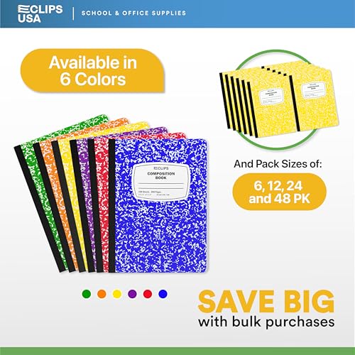 Composition Notebook Wide Ruled Composition Notebooks Bulk Yellow Marble Hard Cover Wide Ruled Notebook Paper Note Books For Schools Marble Composition Books 100 Sheets 200 Pages 9.75” x 7.25” (48 Pack, Yellow)
