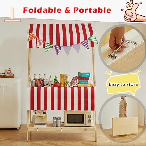 WLCGYD Foldable Outdoor Concession Stand Booth, Portable Food Cart with Canopy, Commercial Street Food Stands for Display(F,106x60cm/41.7x23.6in)