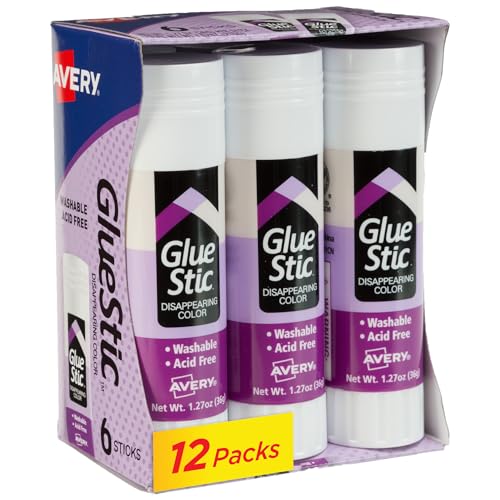 Avery Glue Stic, Disappearing Purple, 36 Grams, 72 Glue Sticks