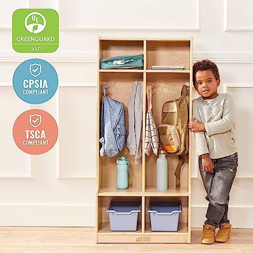 ECR4Kids 2-Section Coat Locker with Bench and Cubby Storage, Classroom Furniture, Natural