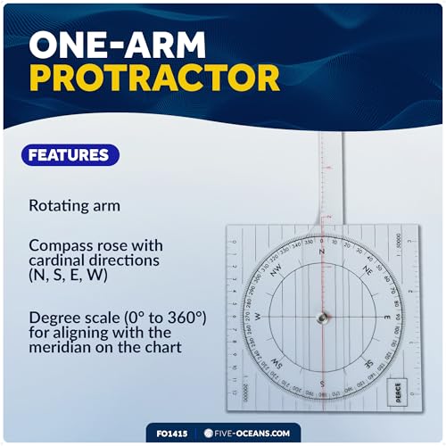 Five Oceans One-Arm Nautical Protractor Tool for Navigation Charts - FO1415