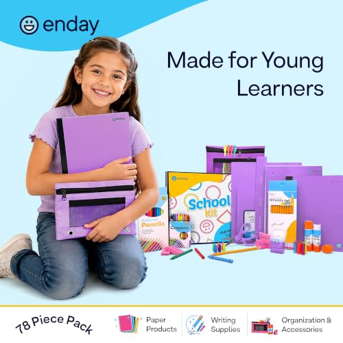Enday Back to School Supplies for Kids, School Supply Box Grades K-5 (Purple, 12 Kits)