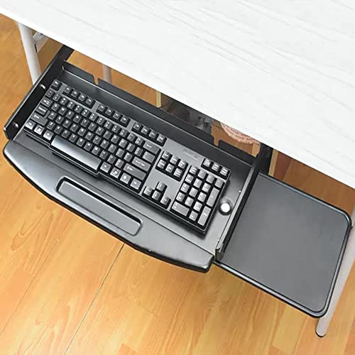 FKHFTI Large Keyboard Tray Under Desk, Slide-Out Platform Ergonomic, Grey/Black Pull Out Platform, Computer Drawer for Keyboard and Mouse (Black)