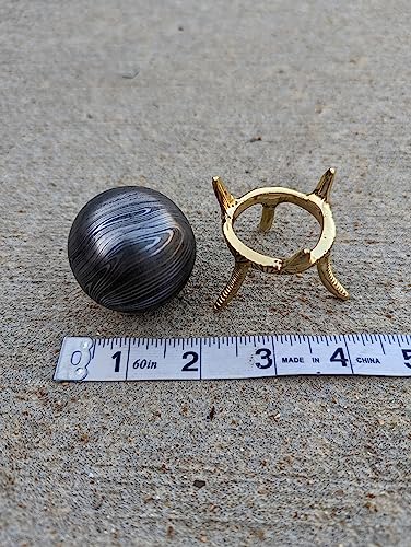 Happie Hare Damascus Steel Orb Sphere with Stand - Unique and Versatile Home Decor Piece - 1 Pound Solid Folded Steel - Conversation Starter Beskar Steel Desk Decor