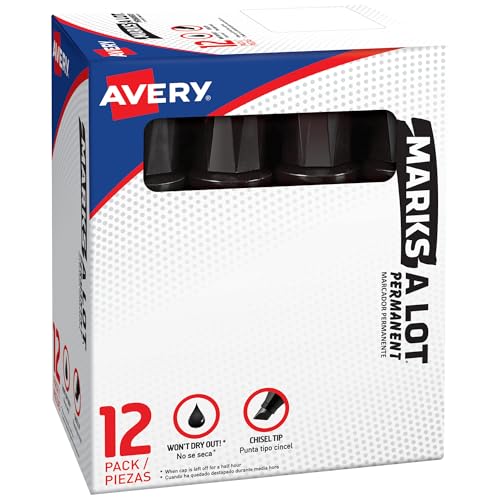 Avery® Marks A Lot® Permanent Markers, Jumbo Chisel Tip, 12 Markers