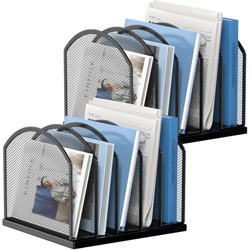 2 Pack Gawerk 5-Section Vertical Desktop Organizer, 5-Section Mesh File Folder Stand Sorter for Office Home Classroom Organization, Black