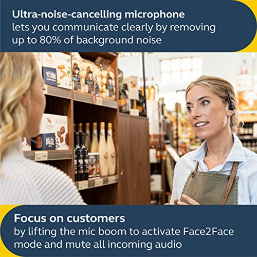 Jabra Perform 45 Push-to-Talk (PTT) Bluetooth Wireless Headset, Noise-Cancelling Microphone, Push-to-Talk Functionality, Face2Face Mode, and Discreet Design, IP54-Rated, Black