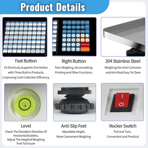 Ofyphth Digital Price Label Printing Scale, 30kg/66lbs Double Sided LCD Display, Computing Scale Thermal Printer Electronics Barcode Scale Cash Register, for Retail Store, Supermarket. PackageA