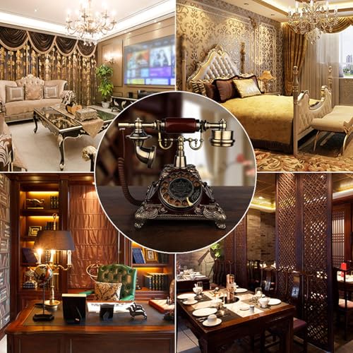 QUANGJN Retro Rotary Phones for Landline, Desk Phone, Vintage Corded Telephone with Redial & Hands-Free, for Home Office Hotel School,Brass