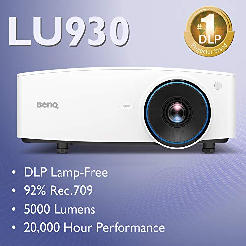 BenQ LU930 WUXGA DLP Lamp-Free Laser Projector, White | HDMI | 5000 ANSI Lumens, Color Accurate, Maintenance-Free, 24/7 Operation, Lens Shift, 20,000-Hour Laser Life, Network Control