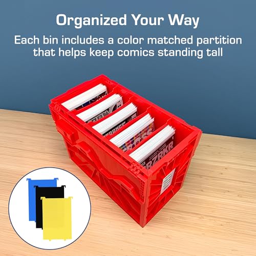 BCW Short Comic Book Bin, Holds 150 Comics Each, Assorted Colors, 5 Pack