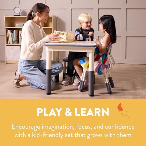 Back2School Express Dry-Erase Adjustable Table and Chairs, 3-Piece, Grey