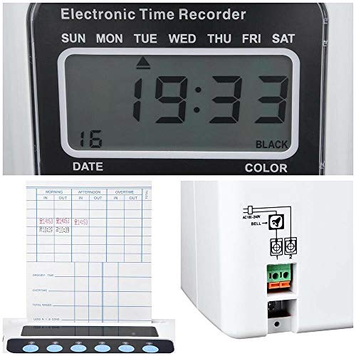 Employee Attendance Punch Time Clock Payroll Recorder LCD Display w/ 100 Cards