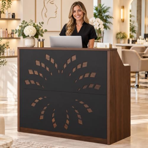 Reception Desk with Counter and Storage Cabinet for Salon Station (White)