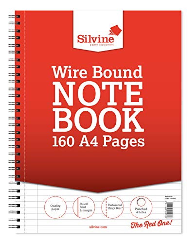 Silvine A4+ Wirebound Notebook with 160 Pages, Ruled 8mm Feint with Margin and Punched 4 Holes [Pack of 6]