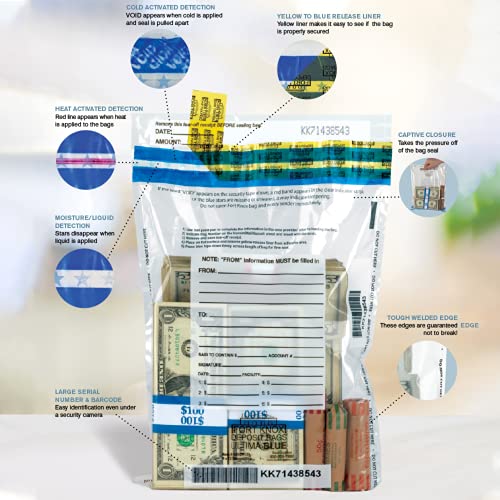BankSupplies Ultima Blue Dual Pocket Clear Deposit Bags Pack of 500-12W x 16H - Tamper Evident with a Captive Flap Closure