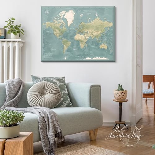 Premium Detailed World Map Pinboard on Canvas | Interactive Map with Pins | Perfect for Marking Your Adventures and Memories | Pin Adventure map (32 x 24)